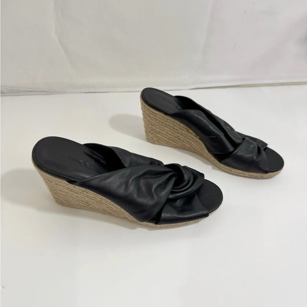 Vince Womens Wedge Espadrille Sandals Black Sylvia Knotted Size 9 1/2